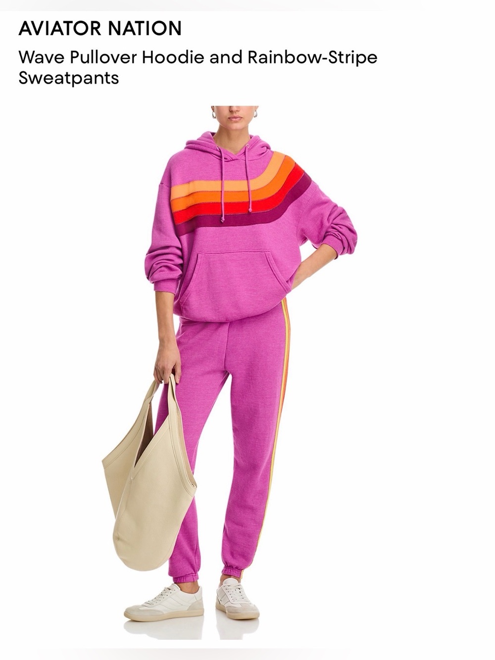 Aviator Nation Wave Stripe Pullover Relaxed Hoodie - Magenta - Small 🩷💜❤️🧡💛